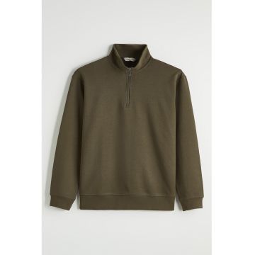 Bluza de trening din amestec de bumbac cu fermoar scurt - Maro pamantiu