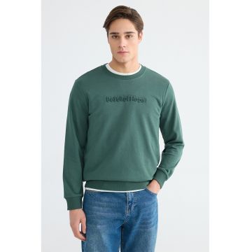 Bluza de trening din amestec de bumbac cu text in relief - Verde aquamarin