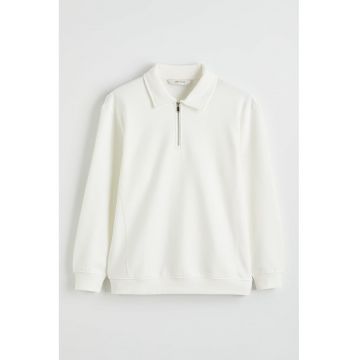 Bluza polo de trening cu fenta cu fermoar - Alb fildes