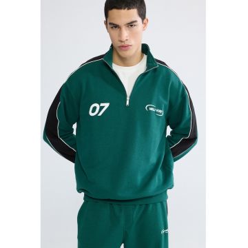 Bluza polo de trening cu fenta cu fermoar - Negru/Verde aquamarin