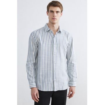 Camasa regular fit cu dungi - Alb/Albastru prafuit