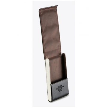 Carcasa pentru carti de vizita din piele rigida - neagra - piele naturala - neagra