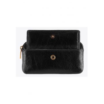 Husa chei din piele neagra cu buzunar - piele naturala - neagra