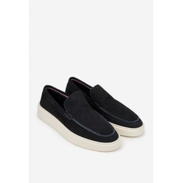 Mocasini barbati bleumarin din piele intoarsa