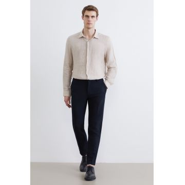 Pantaloni crop eleganti cu pliuri - Bleumarin