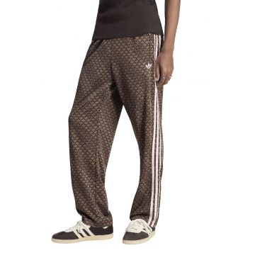 Pantaloni de trening cu model monograma si slituri cu fermoar la glezna - Alb/Maro inchis/Maro deschis