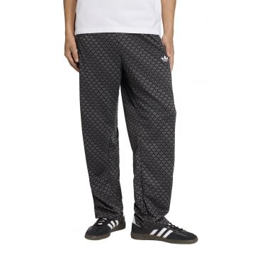 Pantaloni de trening cu model monograma si slituri cu fermoar la glezna - Negru/Alb murdar