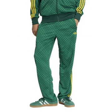 Pantaloni de trening cu model monograma si slituri cu fermoar la glezna - Verde/Galben