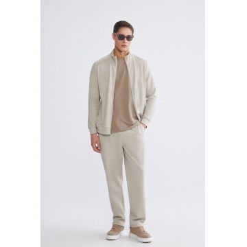 Pantaloni de trening cu model uni si talie ajustabila - Bej deschis