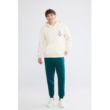 Pantaloni de trening cu model uni si talie elastica - Albastru petrol