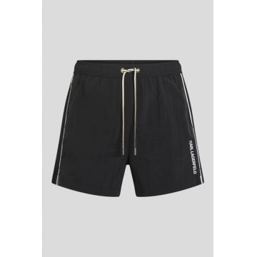 Pantaloni scurti de baie cu buzunar pe partea din spate - Negru