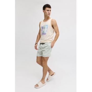 Pantaloni scurti de baie cu model si buzunare - Verde pal