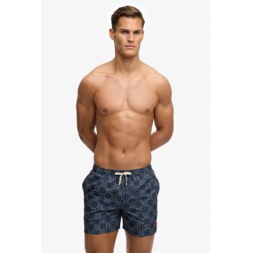 Pantaloni scurti de baie cu model si snururi - Alb/Bleumarin