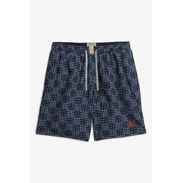 Pantaloni scurti de baie cu model si snururi - Alb/Bleumarin