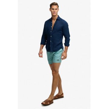 Pantaloni scurti de baie cu model si snururi - Alb/Turcoaz