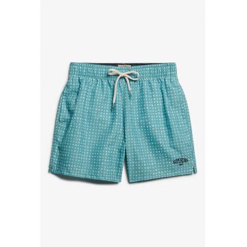 Pantaloni scurti de baie cu model si snururi - Alb/Turcoaz