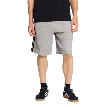 Pantaloni scurti de bumbac cu logo brodat si benzi contrastante - Gri melange