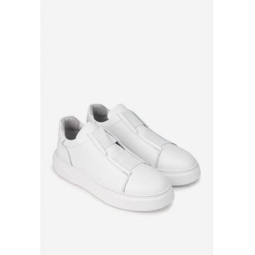 Pantofi barbati  albi din piele texturata cu elastic