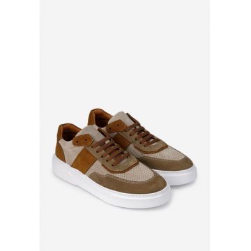 Pantofi barbati  din piele bej cu taupe si maro