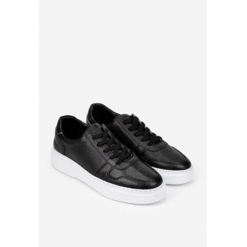 Pantofi barbati din piele neagra texturata - Negru