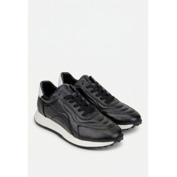 Pantofi barbati NUR din piele neagra cu alb