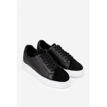 Pantofi barbati  piele texturata - insertie piele intoarsa - negru - marimea