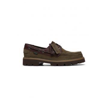 Pantofi boat de piele Cleyhill - Maro/Kaki inchis