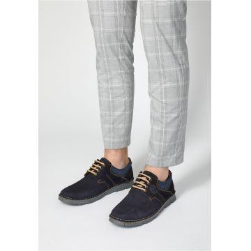 Pantofi casual din piele nabuc cu sireturi contrastante