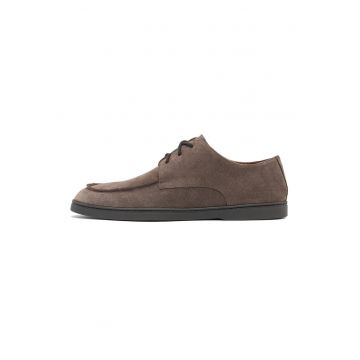 Pantofi din piele intoarsa cu sireturi - Maro taupe