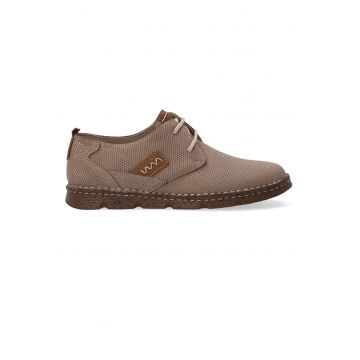 Pantofi din piele nabuc cu aspect perforat