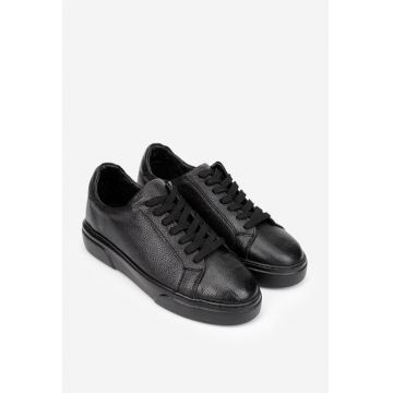 Pantofi eleganti barbati din piele texturata neagra - Negru
