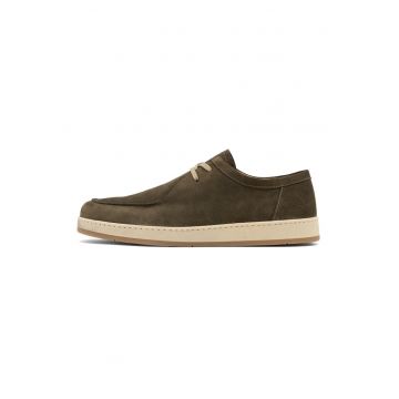 Pantofi loafer din piele intoarsa cu insertii din piele - Kaki inchis