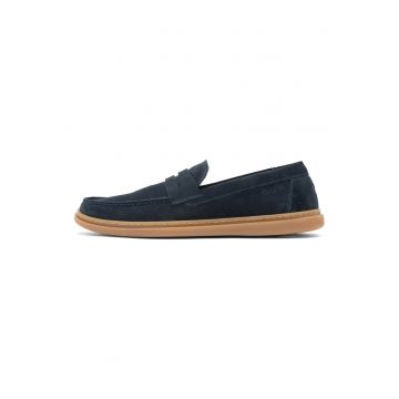 Pantofi loafer din piele intoarsa cu model uni - Albastru ultramarin