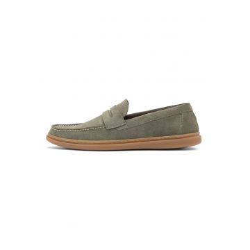 Pantofi loafer din piele intoarsa cu model uni - Kaki