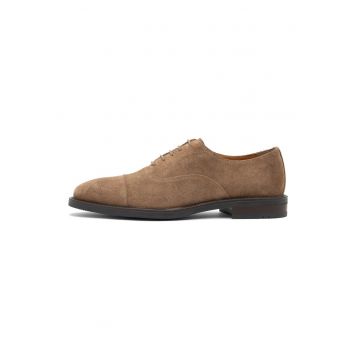 Pantofi Oxford de piele intoarsa cu brant de piele - Maro deschis