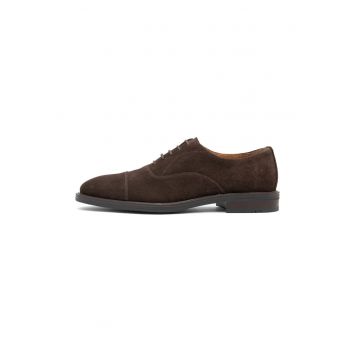 Pantofi Oxford de piele intoarsa cu brant de piele - Maro inchis