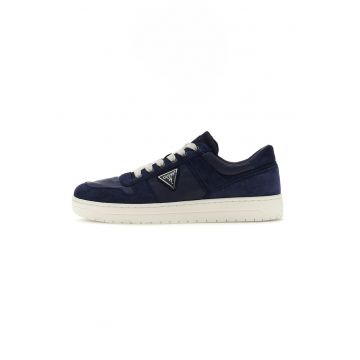 Pantofi sport din piele intoarsa cu aplicatie logo - Bleumarin