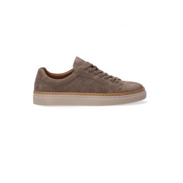 Pantofi sport din piele intoarsa cu aspect perforat
