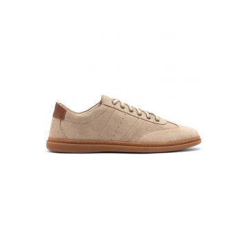 Pantofi sport din piele intoarsa cu sireturi - Bej