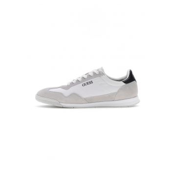 Pantofi sport low-cut cu garnituri din piele intoarsa - Alb/Gri deschis