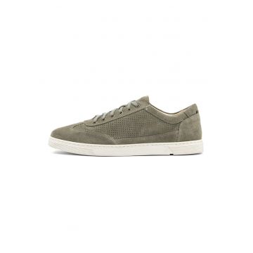 Pantofi sport low-cut din piele intoarsa - Kaki inchis