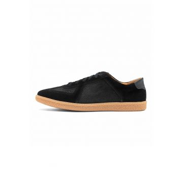 Pantofi sport low-cut din piele si piele intoarsa - Negru