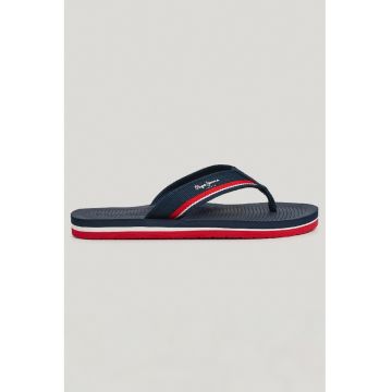 Papuci flip-flop din material textil cu logo - Alb/Rosu vermillion/Bleumarin