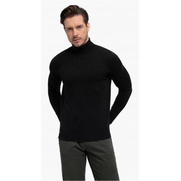 Pulover tricotat fin cu guler inalt -  S-Max - Negru - Negru