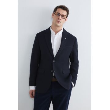 Sacou din amestec de lana cu nasturi - Bleumarin