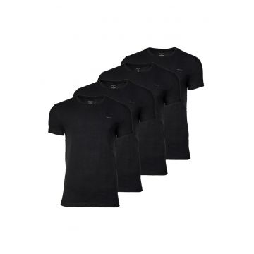 Set de tricouri uni cu decolteu la baza gatului - 4 perechi - Negru
