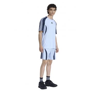 Tricou cu decolteu la baza gatului si garnituri contrastante - Albastru glaciar/Bleumarin