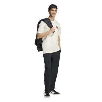 Tricou cu decolteu la baza gatului si imprimeu grafic - Alb fildes/Maro