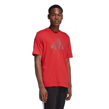 Tricou cu decolteu la baza gatului si imprimeu logo - Rosu