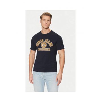 Tricou cu imprimeu pe piept si decolteu la baza-gatului - Bleumarin inchis
